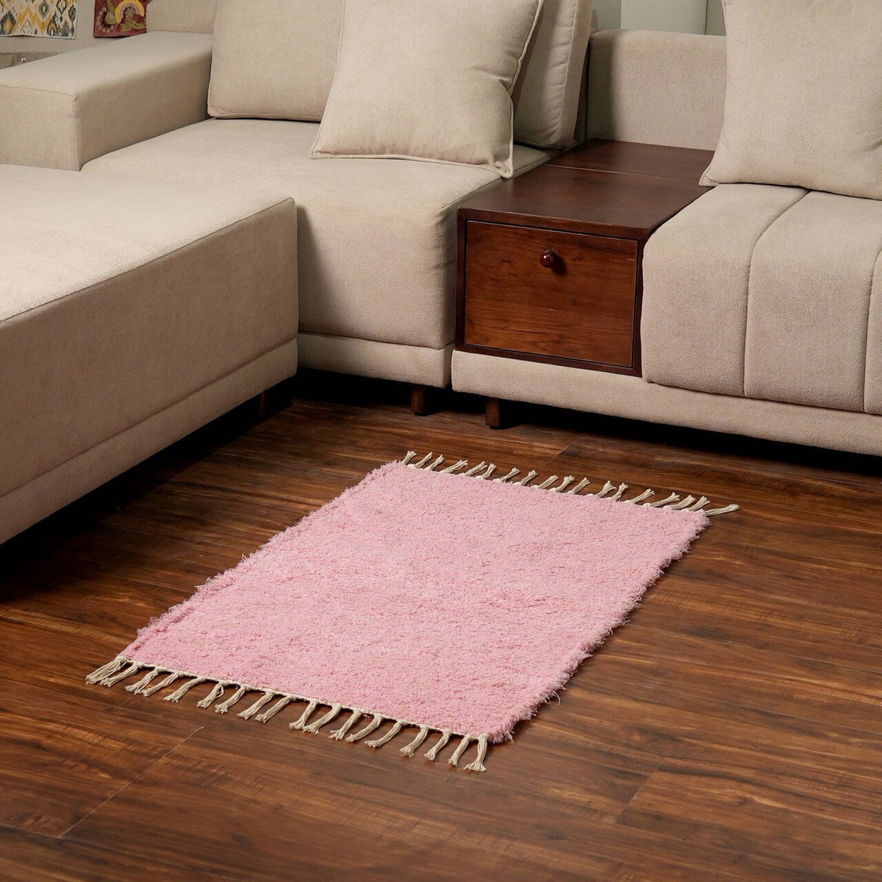 36"x24" Small Area Rug – Soft Cotton & Polyester Scatter Rug with Fringe